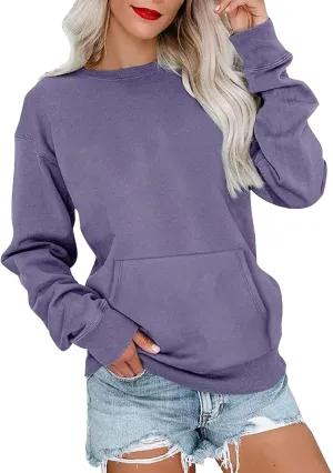 Crewneck Sweatshirts Women Fleece Sweatshirt with Pocket Long Sleeve Shirts Hoodies Pullover Cute Sweaters Tops