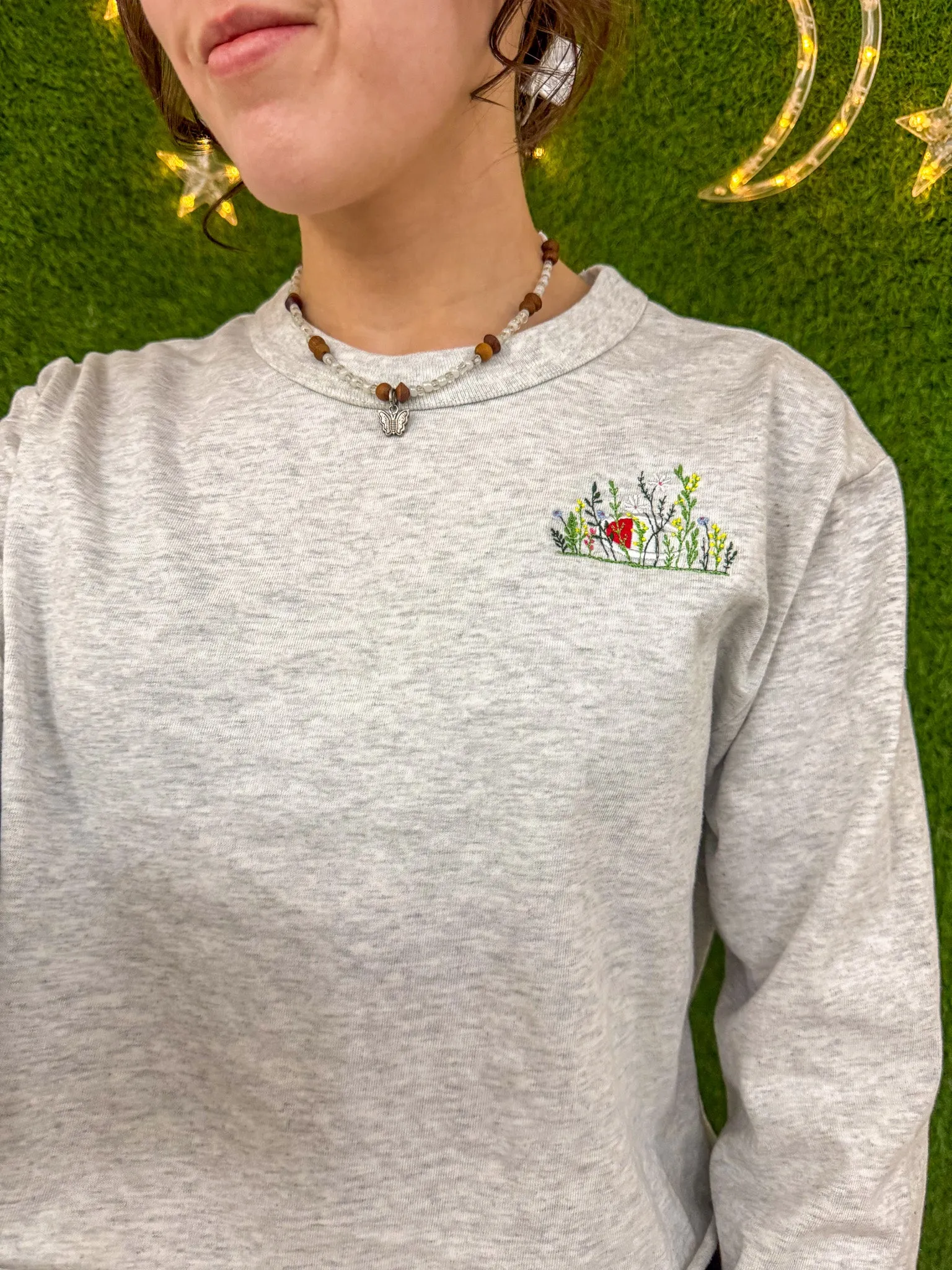 Grey Champion Floral Cropped Long Sleeve S