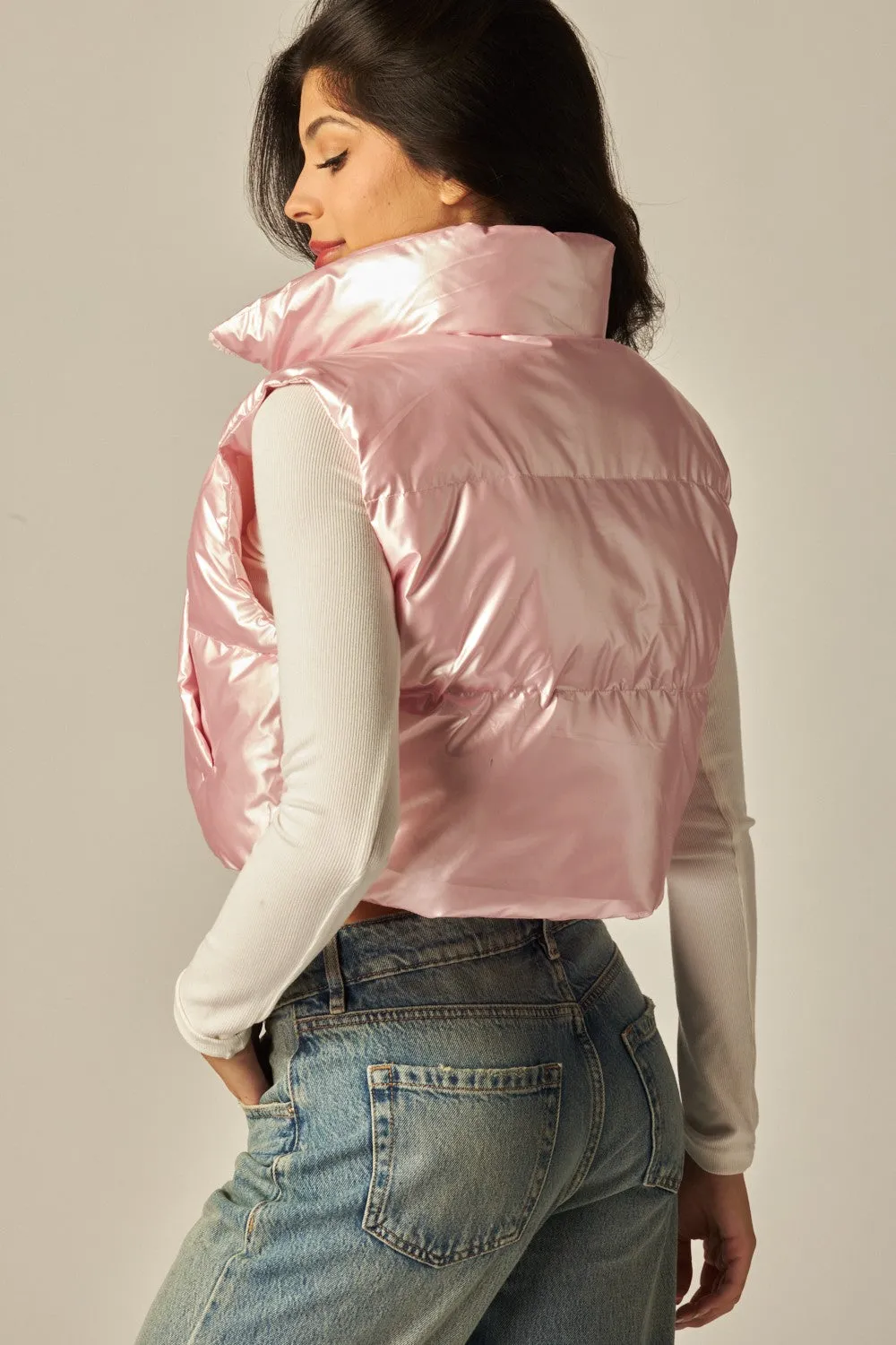 Metallic Cropped Puffer Vest (More Colors)