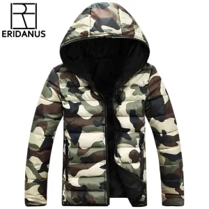 Winter Men Zipper Hooded Printed Camouflage Jackets