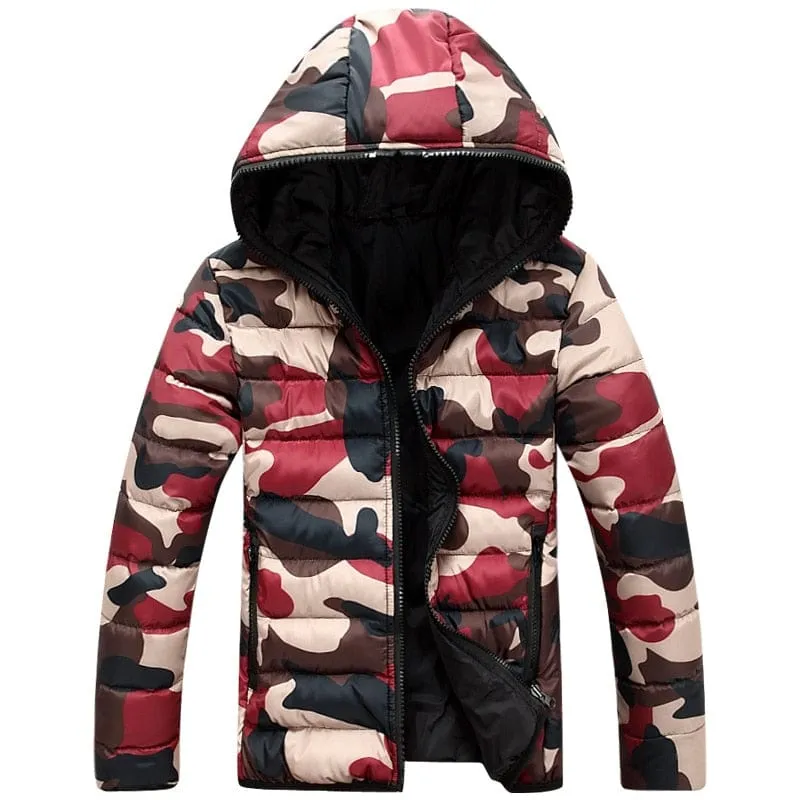 Winter Men Zipper Hooded Printed Camouflage Jackets