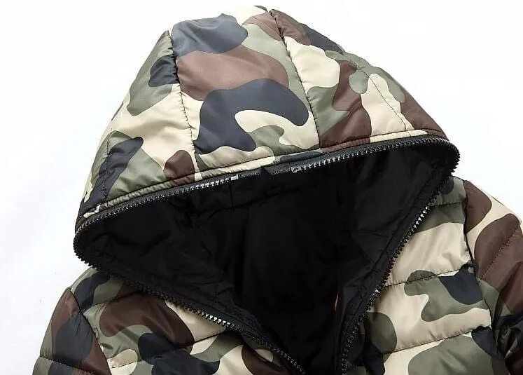 Winter Men Zipper Hooded Printed Camouflage Jackets