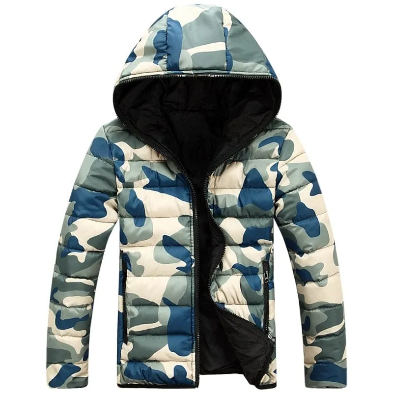 Winter Men Zipper Hooded Printed Camouflage Jackets