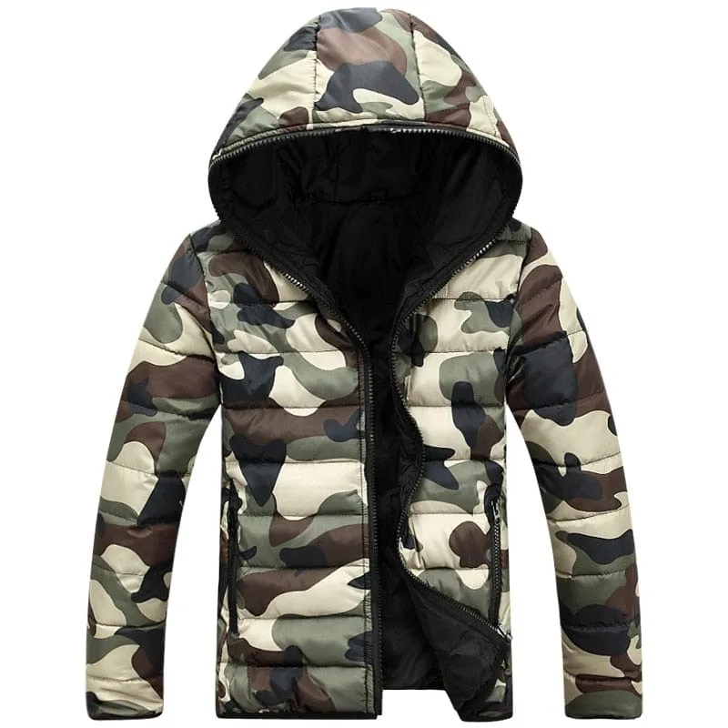 Winter Men Zipper Hooded Printed Camouflage Jackets